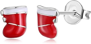 SMEJS Gioielli Orecchini a lobo Calzini natalizi Sox Orecchini a bottone smaltati placcati tricolore Piccoli ciondoli regalo per ragazze, donne, donne - Oro Oro Rosa Argento