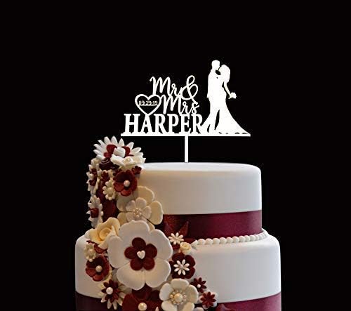 Personalized Wedding Cake Topper, Wooden Cake Toppers, Mr Mrs Heart Customized Wedding Date And Last Name Bride & Groom, Mr & Mrs Harper