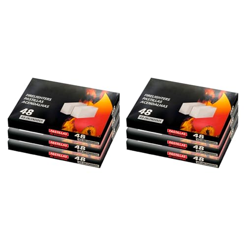 AC - Pack de 6 Paquetes de 48 Pastillas para enciender Fuegos - Encendido de barbacoas, chimeneas, hogueras, cocinas de leña, Estufas - Color Blanco