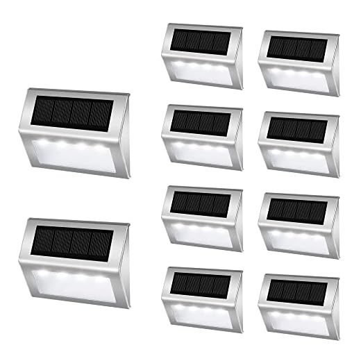 Easternstar Solar Step Lights 10-Pack Stainless Steel Bright 4 LED Solar Powered Deck Lights Waterproof Outdoor Lighting for Steps Stairs Decks Fences Paths Patio Pathway