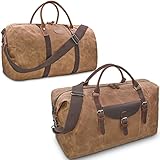 Oversized Travel Duffel Bag Waterproof Canvas Genuine Leather Weekend bag Weekender Overnight Carryo