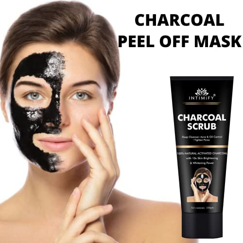 Image of INTIMIFY Charcoal Peel Off Mask For Men And Women, Face Whitening & Brightening Activated Charcoal Mask For Balckheads & Glowing Skin 100 gm (Pack of 1)