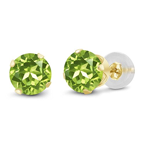 Gem Stone King 10K Yellow Gold Peridot Women Stud Earrings (2.00 Cttw, Gemstone Birthstone Round 6MM)