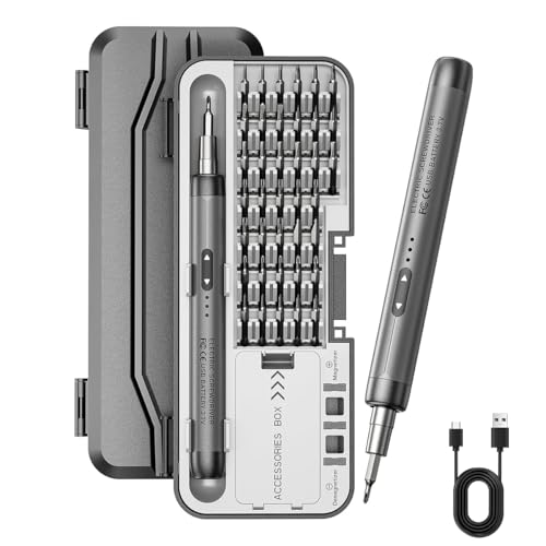 Serplex® Mini Electric Screwdriver Kit with Tool Box 46 in 1 Precision Electric Screwdriver with 38 Bits & 6 Pry Tools USB Rechargeable Cordless Screwdriver Tool for Phone/Camera/Laptop/Watch