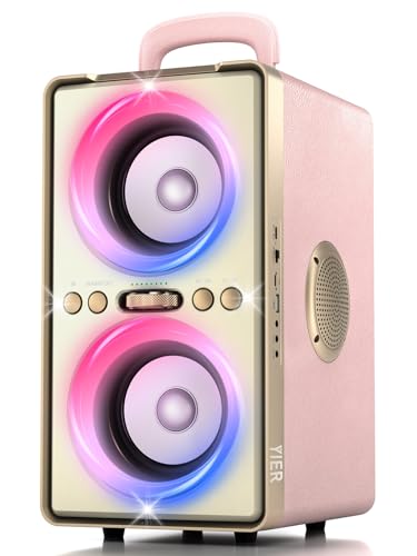 Image of YIER Bluetooth Speaker, 240W Peak Loud Party Speaker with Big Bass, 20H Playtime, TWS, BT5.3, Large Portable Wireless Boom Box with LED Light for Outdoor Backyard Beach Home (Leather Pink)
