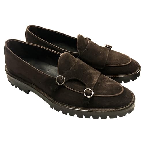 Mocasines doble hebilla de gamuza para hombre con suela de goma flexible
