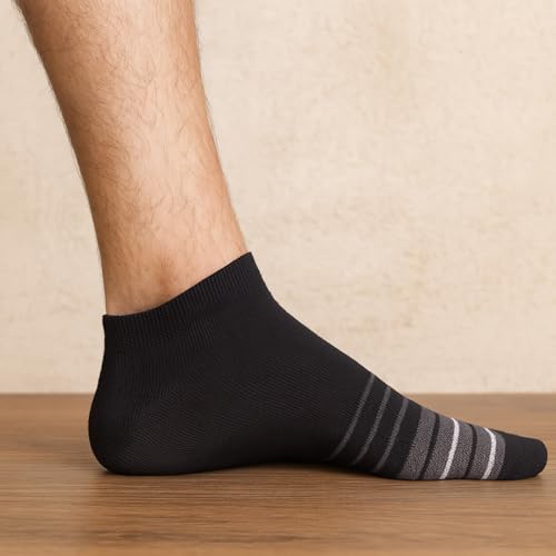 Image of 6 Pairs Multicolor lining Design Cotton Ankle Length Socks for Men & Women | Combed Cotton with Extra Soft Ankle Length | Suitable for all Season | Multicolor | Free Size | Pack of 6 Pairs