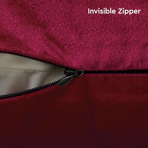 Image of Encasa XO Velvet Throw Pillow Covers 16x16 in (40x40 cm) - Maroon - No Inserts, Pack of 2 Cases | Solid Plain Dyed Soft & Smooth, Square Decorative Cushion Covers for Living & Bedroom