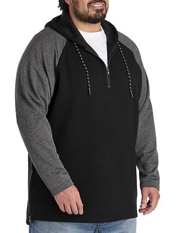True Nation by DXL Men's Big and Tall 1/4-Zip Colorblocked Hoodie, Black