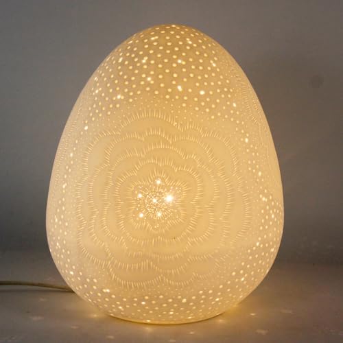 ROCKING GIFTS Lampe à poser en porcelaine blanc oeuf pour lumière d'ambiance Ténue, pour salon ou chambre à coucher, 26 cm