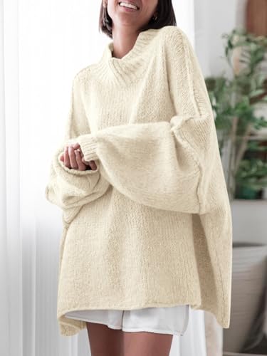 Image of Saodimallsu Womens Oversized Sweaters Mock Neck Batwing Long Sleeve 2026 Fall Trendy Ribbed Knit Casual Tunic Sweater