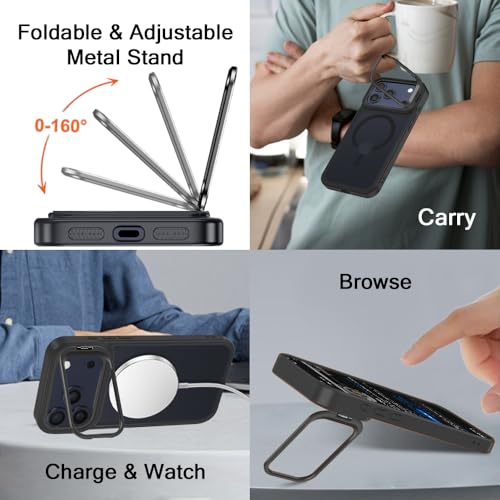 Image of TheGiftKart Hybrid Matte Frosted Back Cover Case for iPhone 17 Pro Compatible with MagSafe | Built-in Stand | Shockproof Hard Back Cover Case for iPhone 17 Pro (PC & TPU, Translucent Black)