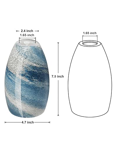 Image of Oval Glass Pendant Lamp Shade - Grey Blue Art Glass Light Covers for Kitchen Island Pendant Light Fixtures Replacement