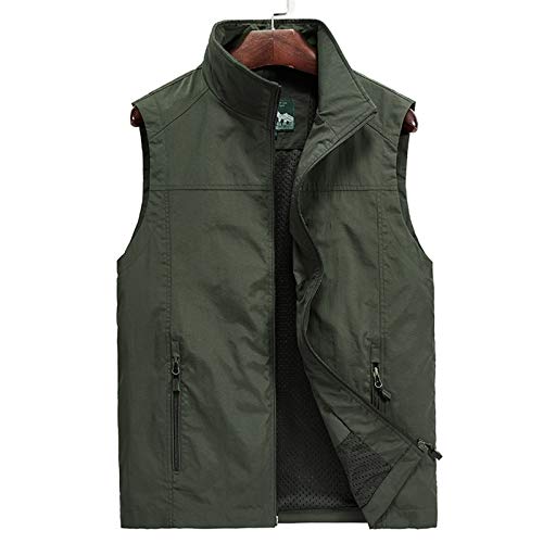 Preisvergleich Produktbild LDMB Weste Herren Reißverschluss Taschenständer Kragen Ärmellose Arbeitsjacke Perorated Futter Outdoor Oberbekleidung Angeln,Army Green,XL