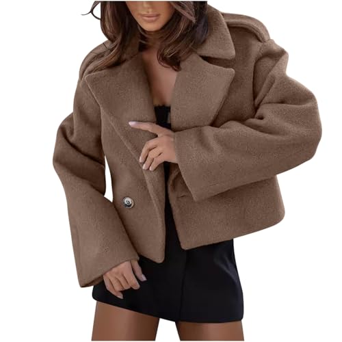 Amazon.com: Womens Pea Coat Fall Lapel Collar Cropped Jacket Comfy