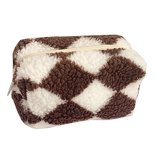 TWOYOMN Makeup Bags for Women Girl Zipper Cosmetic Pouch Large Travel Canvas Make Up Organizer Toiletry Bag Travel Toiletry Bag Coffee Grid