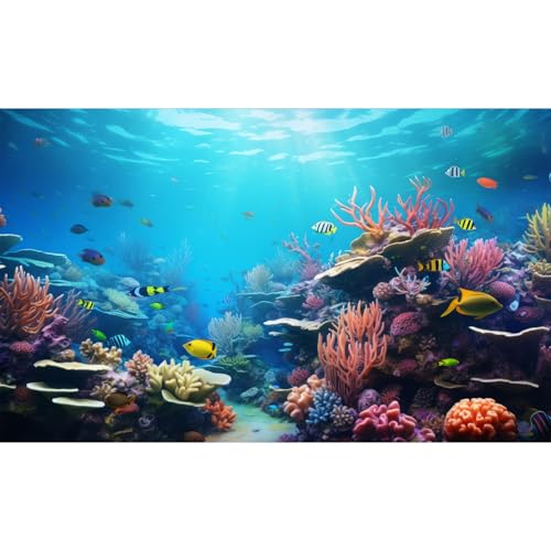 Image of Underwater Wonderland Aquarium Background Vibrant Coral Reef and Tropical Fish Groups Terrarium Background Decorations Clear Ocean Waters Fish Tank Backdrop Poster Wallpaper Decorations Vinyl 30x18in