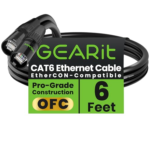GEARit Shielded CAT6 Ethercon Cable (6 Feet) Professional Audio & Lighting RJ45 EtherCON-Compatible Cable for Studio, Stage, Concerts - 6ft Black
