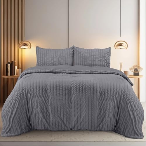 Utopia Bedding Seersucker Super King Duvet Cover (Grey)