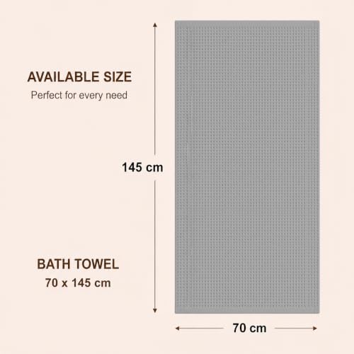 Image of Pure Cotton Waffle Towel | Lightweight | Anti Microbial and Water Absorbent | Soft Touch Quick Drying Bath Towel (Silver, Pack of 1)