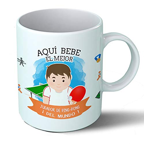 Planetacase - Taza Jugador de Ping Pong - Regalo Original - Cerámica 330 mL - Taza Desayuno Apta para Microondas y Lavavajillas - Resistente a Lavados