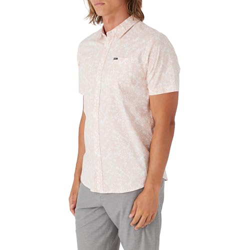 O'NEILL Men's Short Sleeve Button-Up Shirt - Casual Ditsy Print Button-Down Shirt with Collar,Light Rose | Quiver Stretch Modern,M