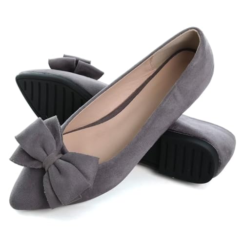 Image of SAILING LU Womens Bowknot Ballet Flats Pointy Toe Suede
