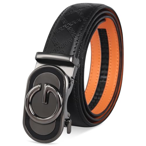 Image of Aurolran Men&Womens Leather Dress Belt Business Automatic Buckle Belt Color-Black Silver Gold