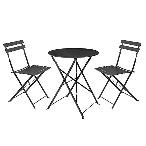 Lolahome Conjunto De Mesa Y 2 Sillas De Jardín Sira Con Láminas Curvas Negro De Acero