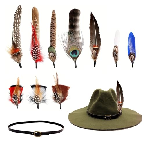 10 Piezas Flores De Sombrero De Plumas, 1 Pieza Cinturón De Sombrero, Plumas De Pavo Real, Plumas De Sombrero, Plumas De Colores para Manualidades, Decoración De Plumas