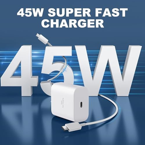 Image of Samsung 45W Superfast Charging Kit (Adapter + 2M USB-C Cable) - White | Compatible with Galaxy S25 Edge, S25, S24 Ultra, S24+, S23 Ultra, S23 FE, S22, S21 FE, Z Fold /Flip 5 /4, Tab, A /M /F Series