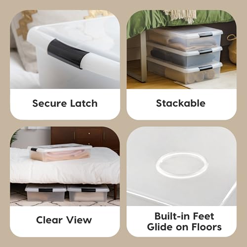 Image of IRIS USA 40 Qt Plastic Under Bed Storage Nestable Organizer Bin Container with Secure Lids and Durable Buckles, 3-Pack, Under Bed Storage Containers for Clothes Shoes Bedding, Black /Clear