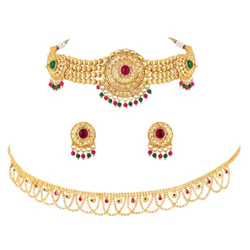 Image of Peora Gold Plated Bridal Jewellery Set with Kamarband Gift for Women Indian Traditional Ethnic Wedding