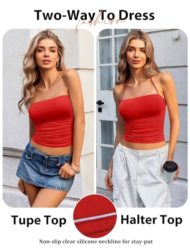 Image of Avidlove Halter Tops for Women Going Out Double Lined Sexy Crop Tank Top Ruched Slim Fit Cami Y2K Outfits Womens Summer Tops