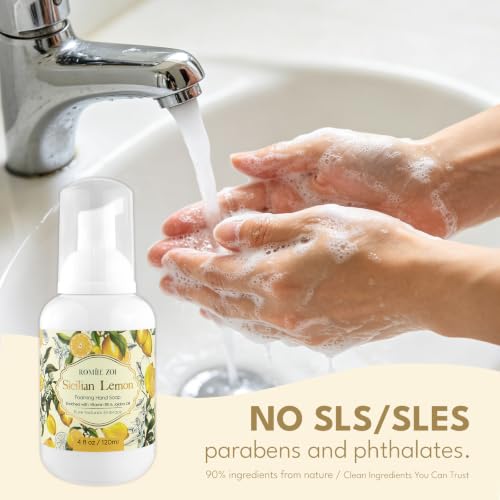 Image of ROMIIE ZOI Foaming Hand Soap, Sicilian Lemon Scent, 4 fl oz Travel Size | Natural SLS-Free Formula, Gentle Moisturizing, Rich Creamy Foam, w / Compact Refillable Dispenser