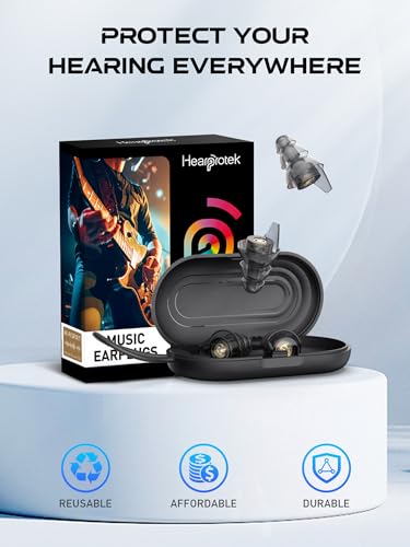 Hearprotek Noise Reduction Ear Plugs Reusable Hi-Fi Earplugs Wired Ear Protection for Motorcycles Work Construction Rave Party Airplane Travel (26dB)