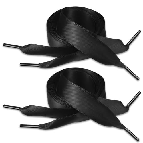 Geosar Cordones de Cinta de Raso 2 Pares Cordones para Zapatillas Zapatos Planos Botas (Negro)