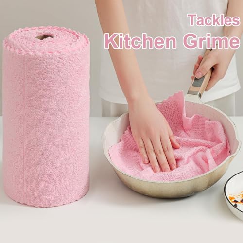 Image of Microfiber Cleaning Cloth Roll, Reusable Kitchen Towel Roll, Micro Fiber Cleaning Cloth for Kitchen, Car, Home & Daily Surface Cleaning, Easy-to-Use Roll Format, Pink (A025 20PACK)