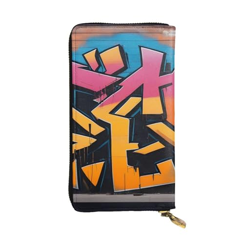 Graffiti Hip Hop Prints Leather Long Clutch Wallet for Fashionable Girls and Women - Durable, Stylish, and Functional, Black, One Size