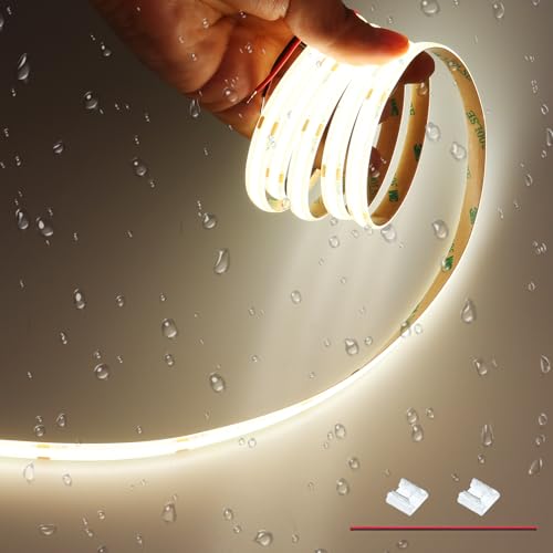 JOYLIT 6M Ruban LED COB 24V 4000K Blanc Naturel IP65 Étanche 320LEDs/M, CRI 93+ Sans Point 8MM Autocollante Découpable Bande LED pour Chambre, Armoires, Camion (Sans Alimentation)