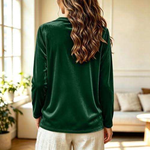 Velvet Tops for Women Draped Cowl Neck Long Sleeve Loose Classy Blouse - image 5