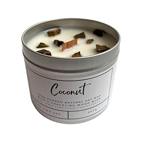 Aluminium Crystal Candle Tin, Coconut with Tiger's Eye Crystals - Image 3