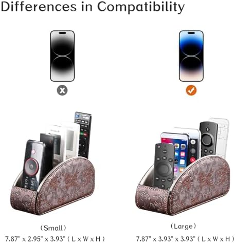 All-in-One Leather Brown TV Remote Holder for Remote Conrtols with 5 Compartments Nightstand Desktop Media Player Remote Caddy Storage Box Organizer Tray for Mobile Office Stationery Phone Controller - 2