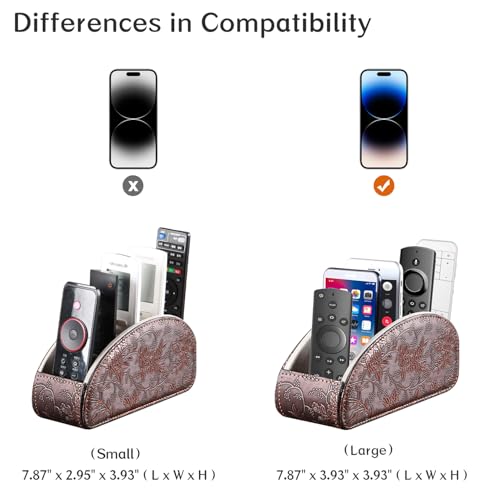 TV Remote Control Holder with 5 Compartments,Pu Leather Remote Caddy/Box/Tray Nightstand Desktop Storage Organizer Store DVD,Blu-Ray,Media Player,Heater Controllers, Makeup Office Supplies