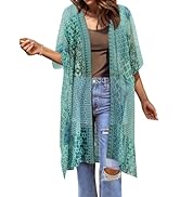 BB&KK Women Kimono Cardigans Casual Summer Tops Beach Cover up Open Front Floral Print Chiffon Lo...