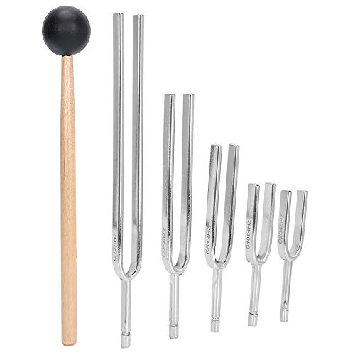 Tuning Fork,128HZ+256HZ+512HZ+1024HZ+2048HZ Aluminum Alloy Tuning Fork Healing Therapy Tool Set with Silicone Hammer for DNA Repair,Sound therapy,Perfect Healing,Musical Instrument,Stress Reliever
