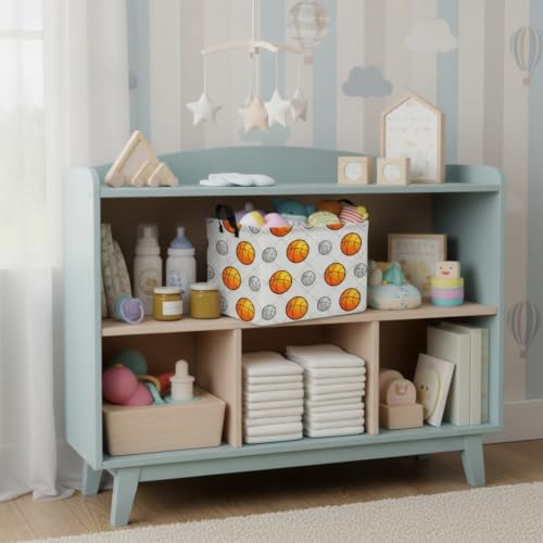 Image of Kid Cute Nursery Storage Basket Baby Toy Clothes Storage Bin Playroom Bedroom Decor Gift Basket (Basketball)
