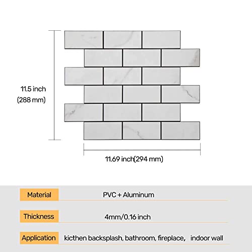 Adedeo Subway Peel And Stick Metal Backsplash Tile Self-Adhesive Aluminum Surface Mosaic Tile White Marble Grain For Kitchen Backsplash Bathroom Wall (5 Sheets) #TOP3