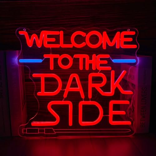 Welcome to the Dark Side Neon Signs for Wall Decor Sci-Fi Movie Inspired Dimmable USB Powered Light for Game Rooms Man Cave Bars Wall Decor Gift for Space Opera Fans Birthday Party(12.8 * 11.8inch)