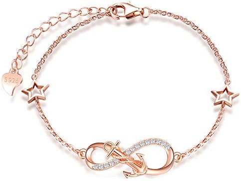 MicLee Woman's girl's Bracelet, 925 Sterling Silver bracelet, Anchor and infinity symbol bracelet, with mini hollow star